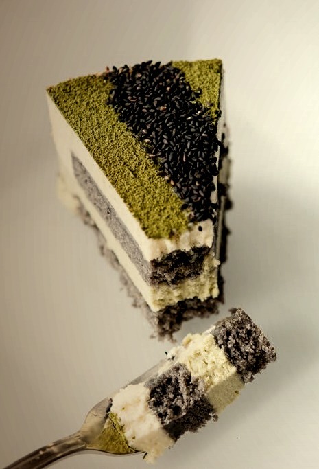 Matcha-Goma Mousse Cake (Green Tea-Black Sesame Mousse Cake){Hungry Rabbit NYC}