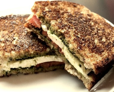pesto and tomato grilled cheese via Tumblr on We Heart It.